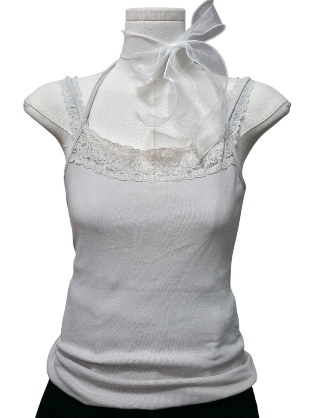 Unbranded white grey lace camisole halter top